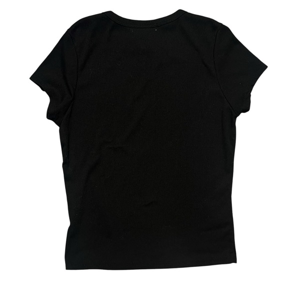 Y2K Orange Kiss Silver Rhinestone Cross Black Tee Grunge - Picture 2 of 6